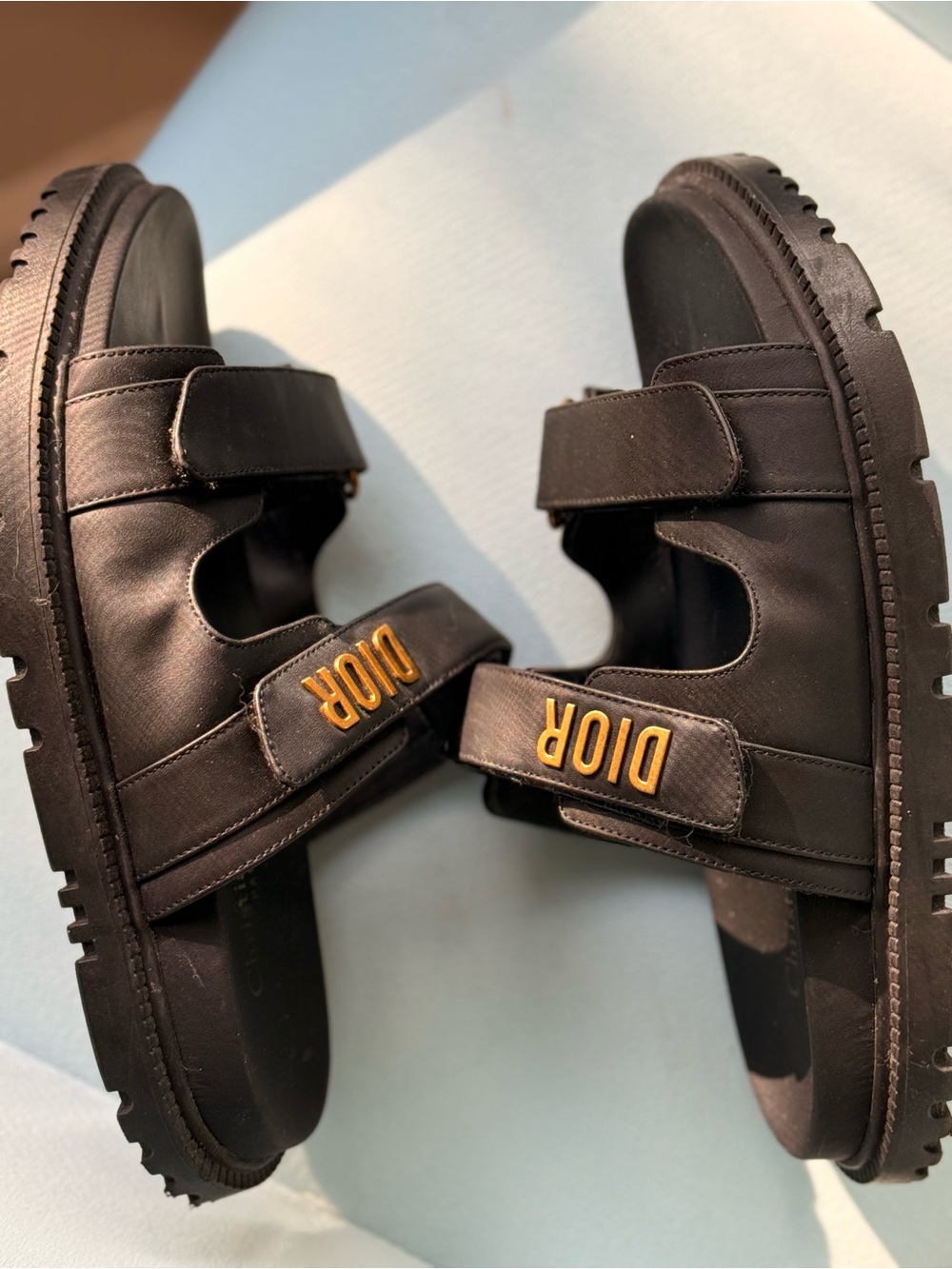 Dior Black Leather Logo Slide Sandals - Picture 5 of 6